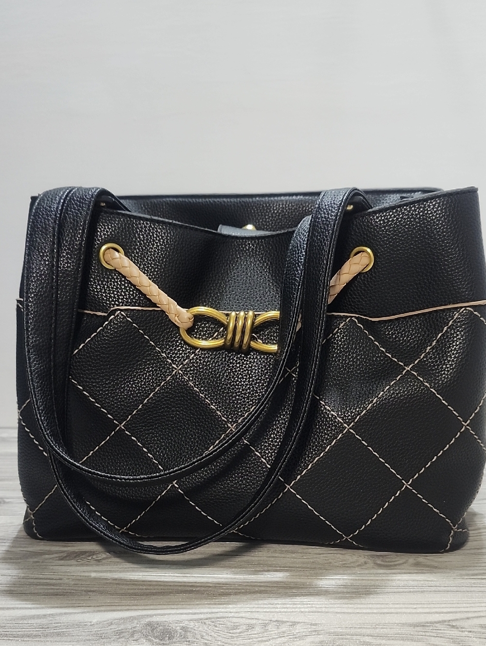 Grossi Black Quilted Tote Bag